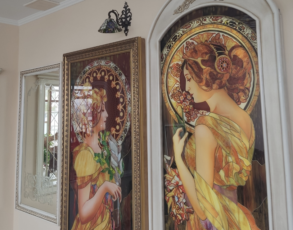 Two Mucha-style panels